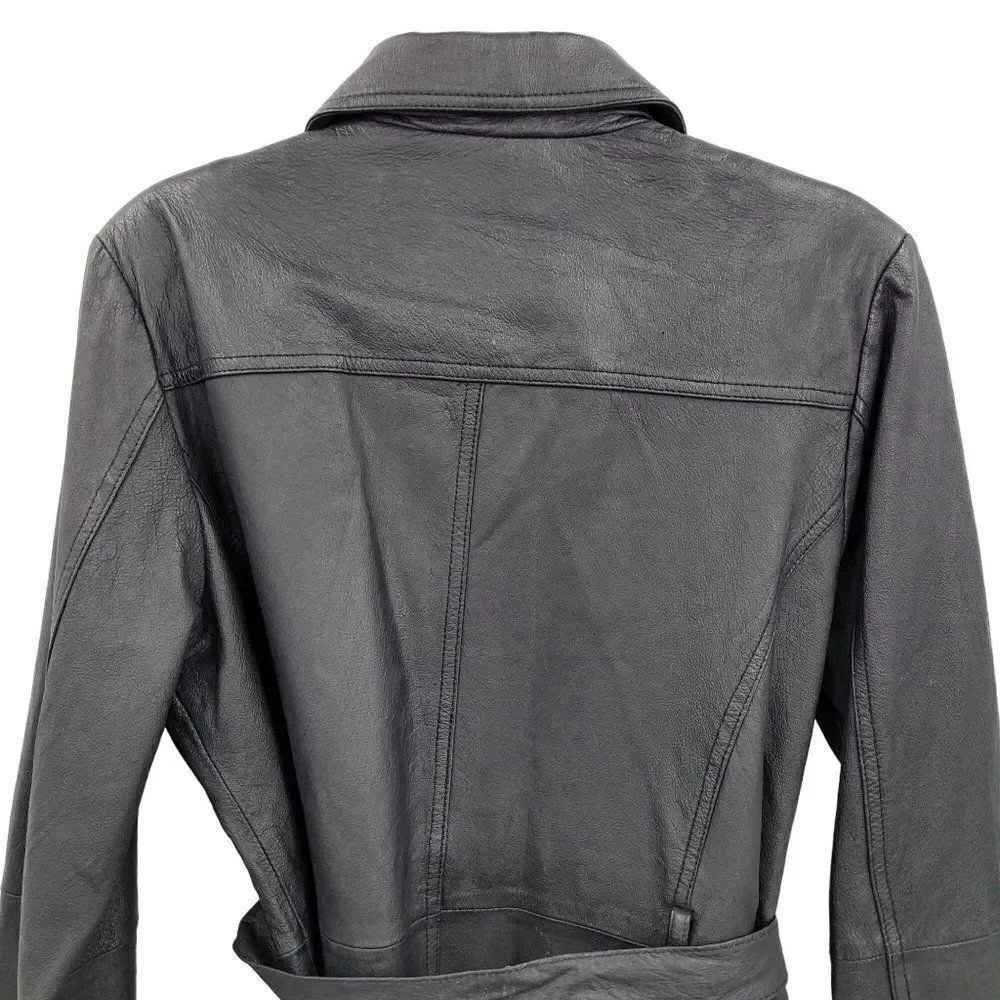 Vintage 80's PB‎ Martin Leather Jacket Moto Baddie Belted Collar Zip Up Black S